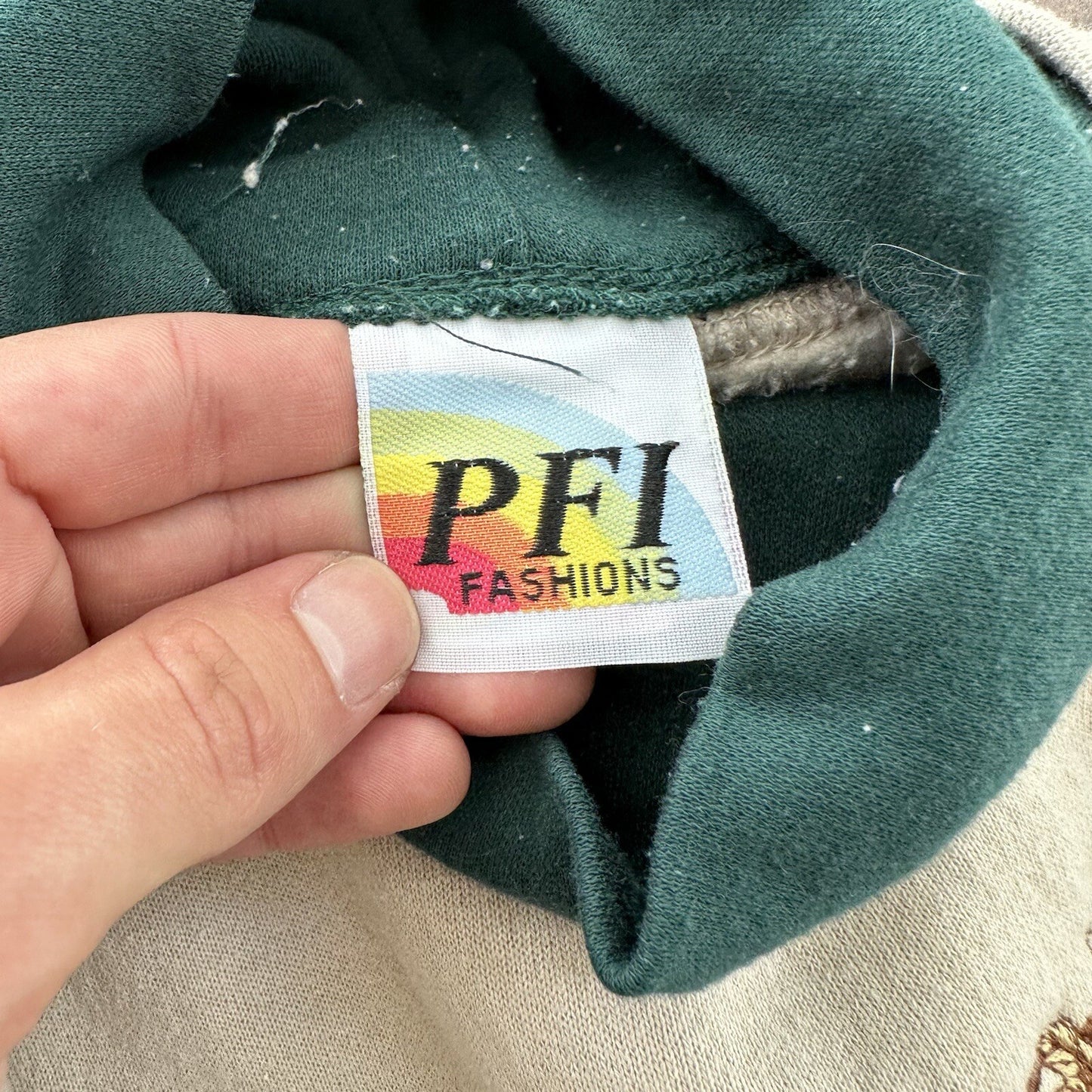 PFI Womens Size XL Autumn Leaves Long Sleeve Green Fall Collared Sweatshirt 90s