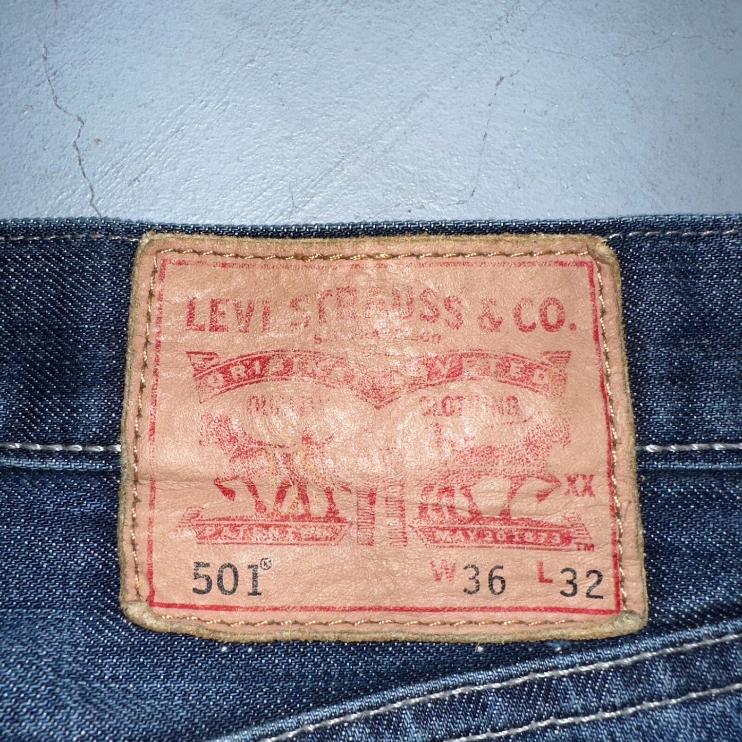 Levis 501 Y2K XX Straight Leg Jeans Blue VTG Whiskers Wash 36x32 Act 36x30