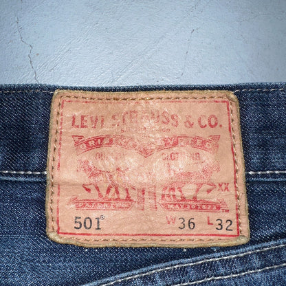 Levis 501 Y2K XX Straight Leg Jeans Blue VTG Whiskers Wash 36x32 Act 36x30