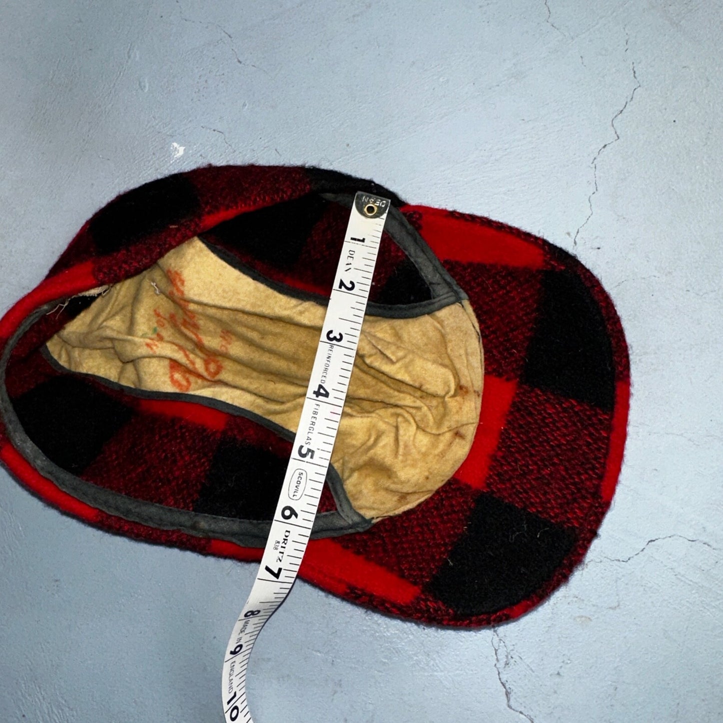Vintage 1970s Woolrich Buffalo Plaid Red Black Hat with Ear Flaps USA 70s Warm