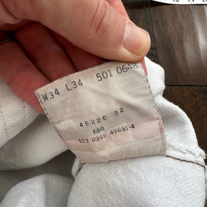 Vintage 90s Levis 501 USA 34x34 Tag Jeans 80s White Bleach Wash Act Worn 31x30
