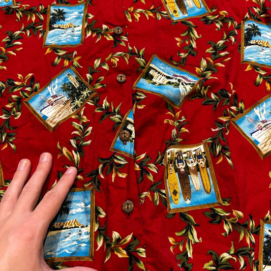 VTG Hilo Hattie Hawaiian Original Shirt Mens M Palms Tropical Floral Hawaii USA