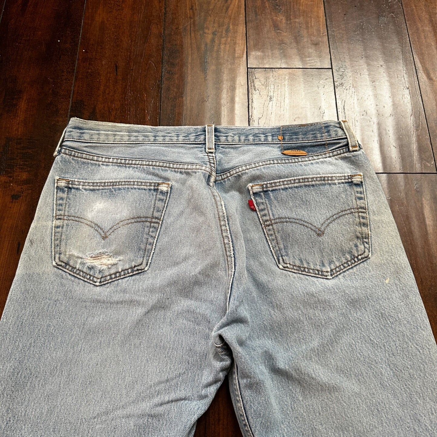 VTG 90s Levis 501 Button Fly 38x33 USA Tag Jeans Straight Wash Blue XX Act 34x28