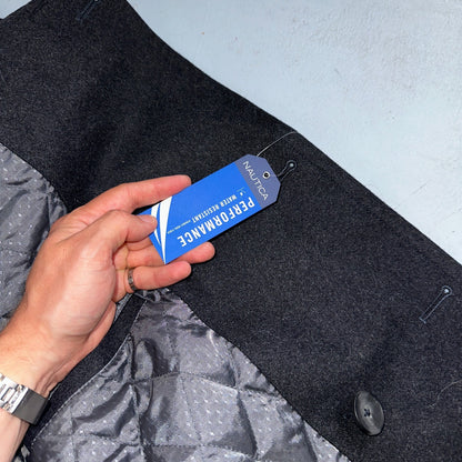 Nautica Men's Size L Double Breasted Wool Blend Collar Peacoat Black NWT $250