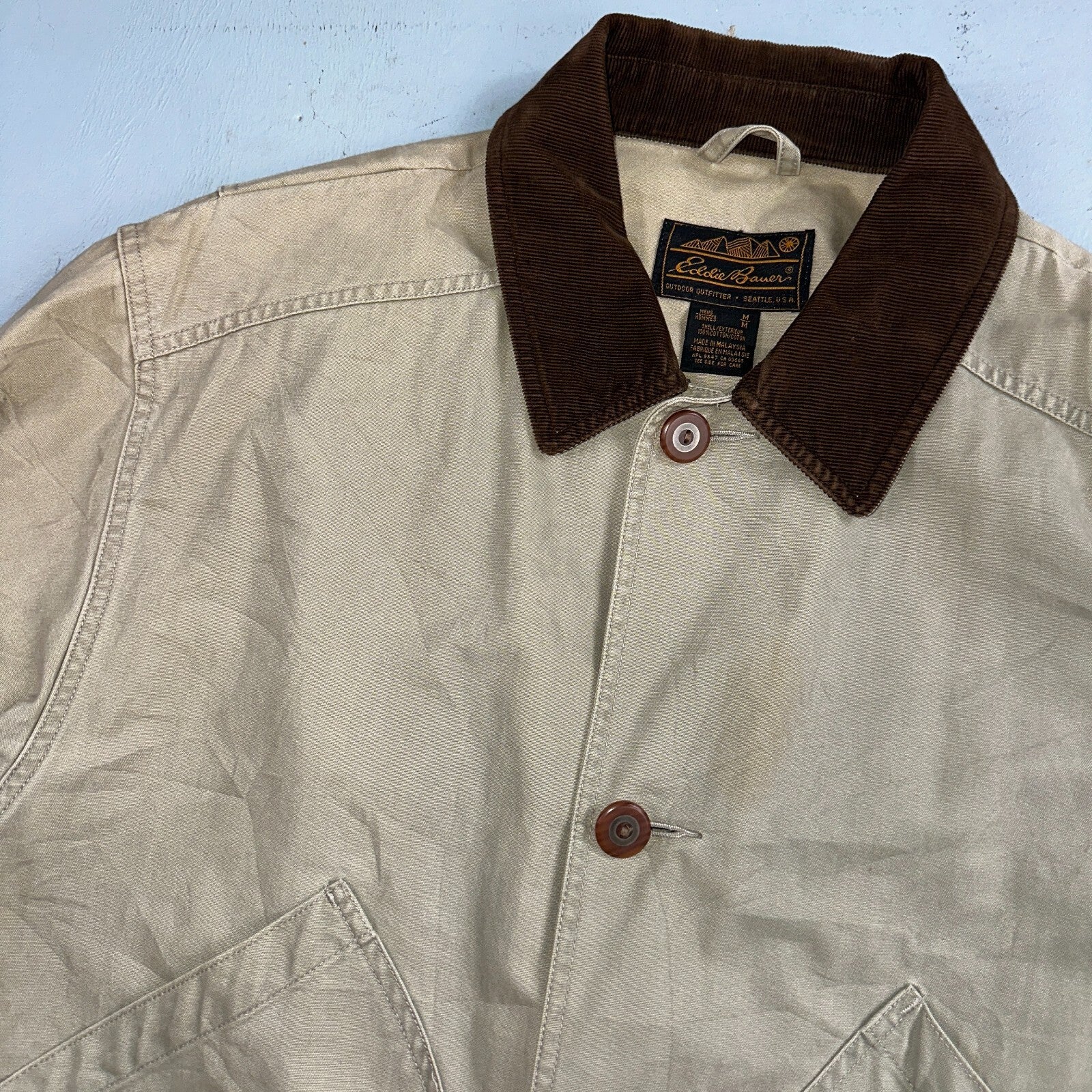 Eddie Bauer Jacket Mens M Tan Brown Chore Barn Field Coat Canvas Outdoor VTG