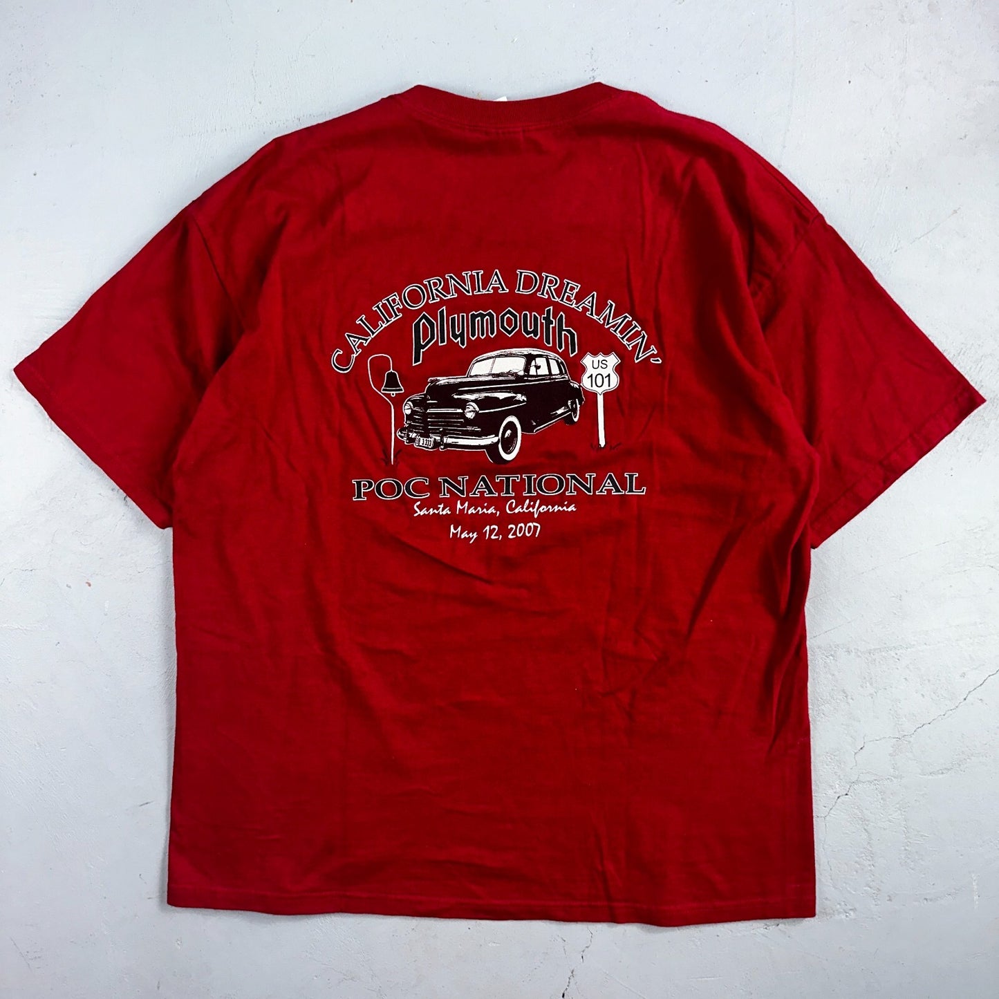 Plymouth California Dreamin Y2K Graphic VTG T Shirt Santa Maria Cars Red XL