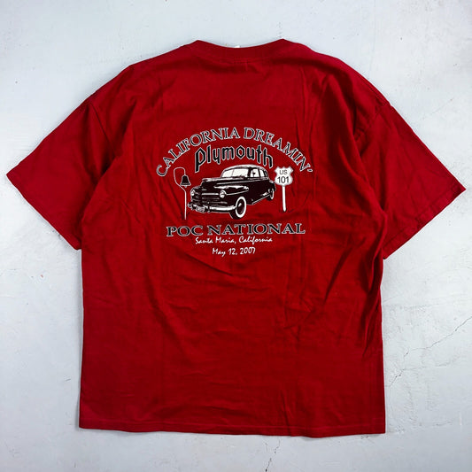 Plymouth California Dreamin Y2K Graphic VTG T Shirt Santa Maria Cars Red XL
