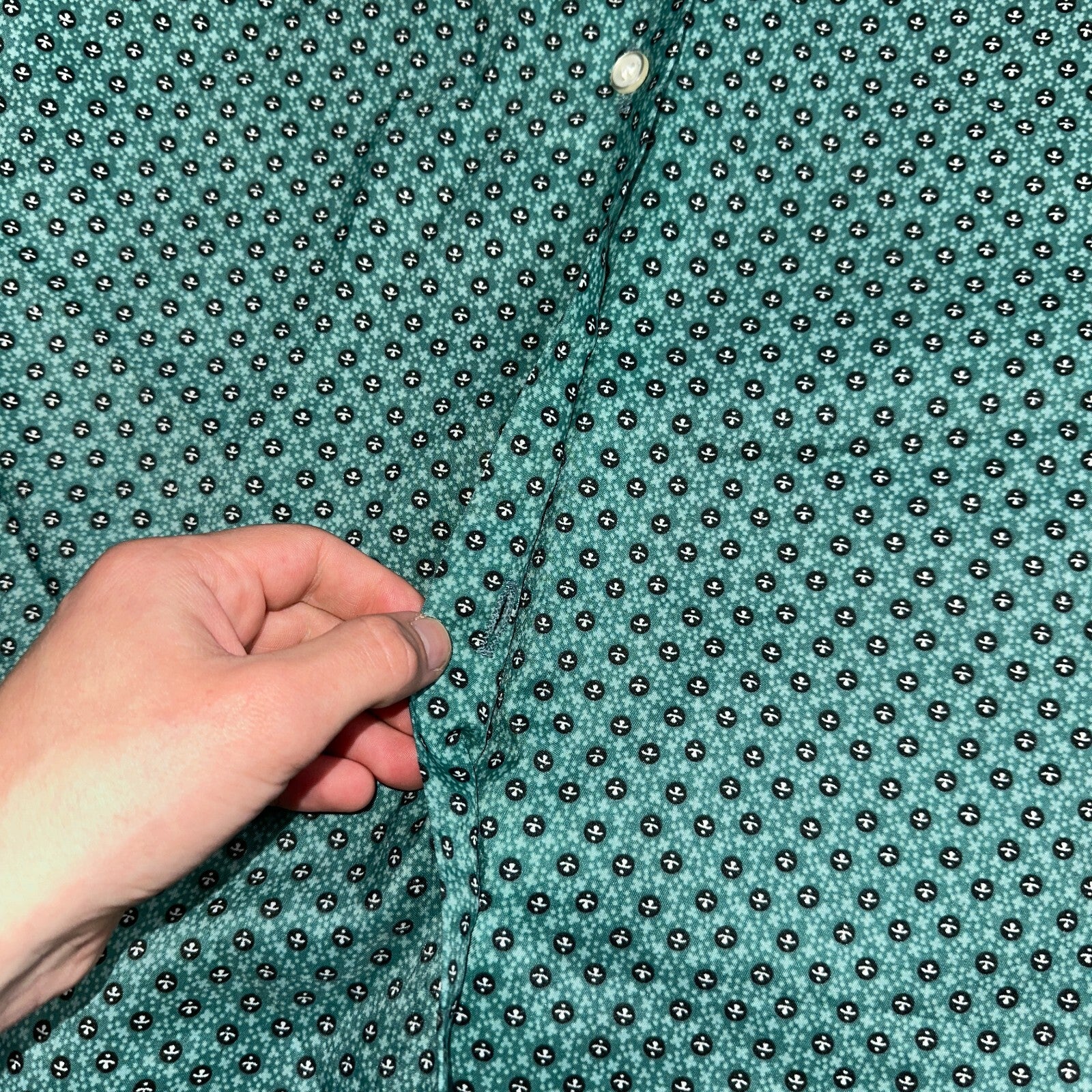 VTG 60s Jantzen Womens Top 12 Green Button Long Sleeve Shirt Flowers USA