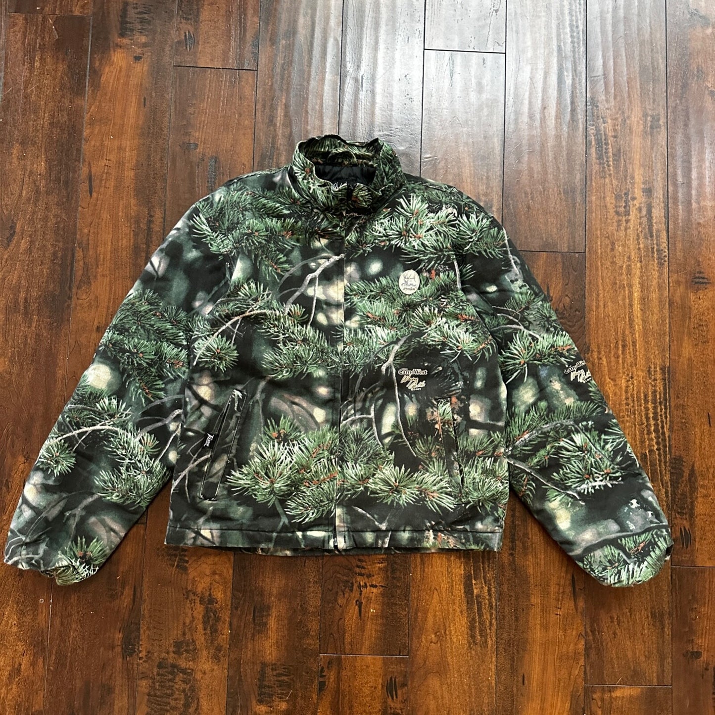 VTG West Camo Leaf Advanced Fleece Jacket Rain Coat Mens M 2004 PineTree Tree