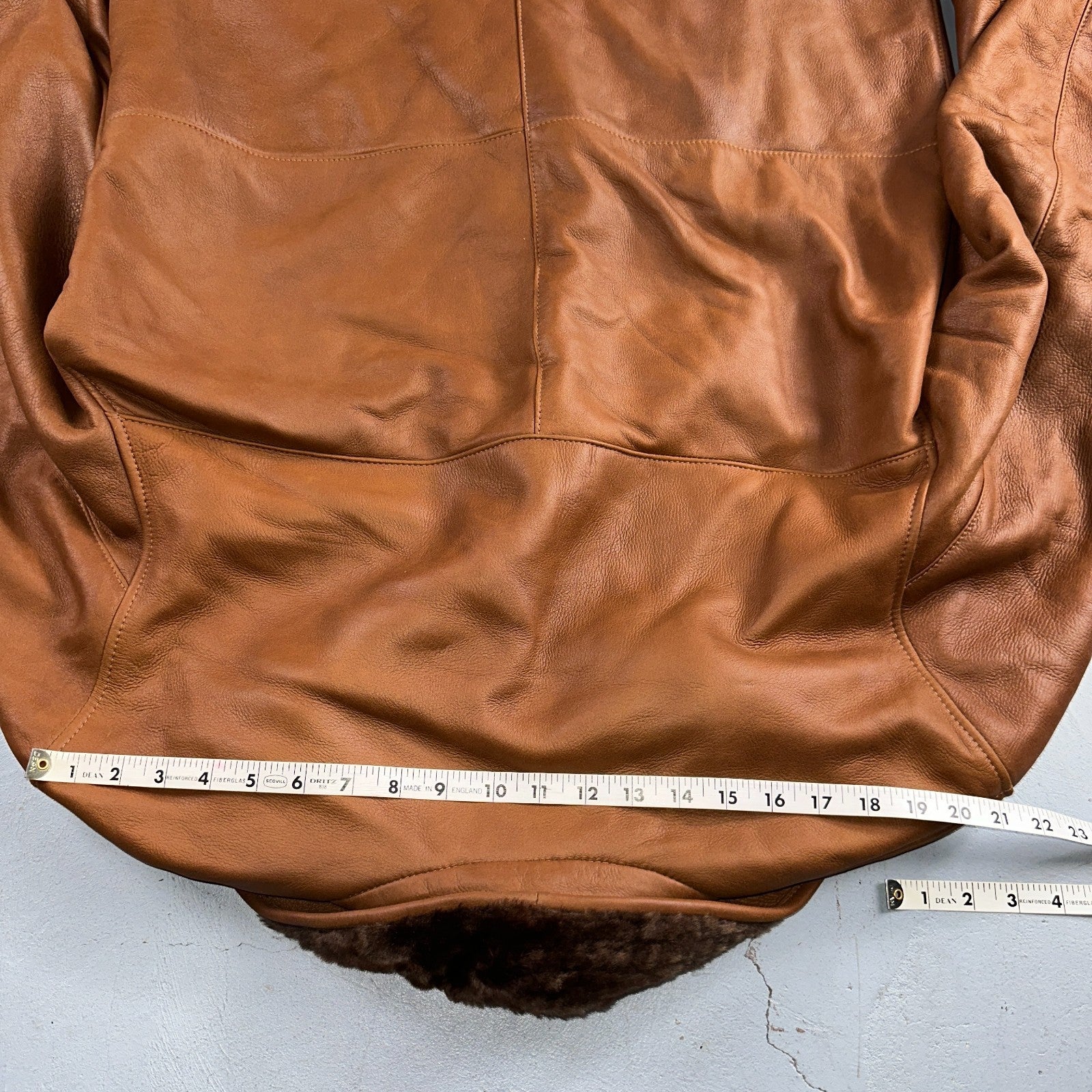 Bobby Jones XL Mens Coat Safari Parka Brown Leather Fur Lined Classy Long