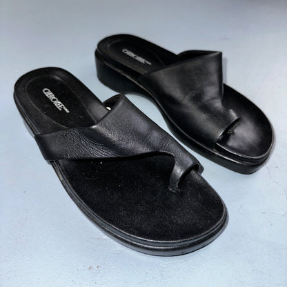 Cherokee Sandals Womens 8.5 Thong Black Leather Toe-Post Casual Comfort VTG Y2K