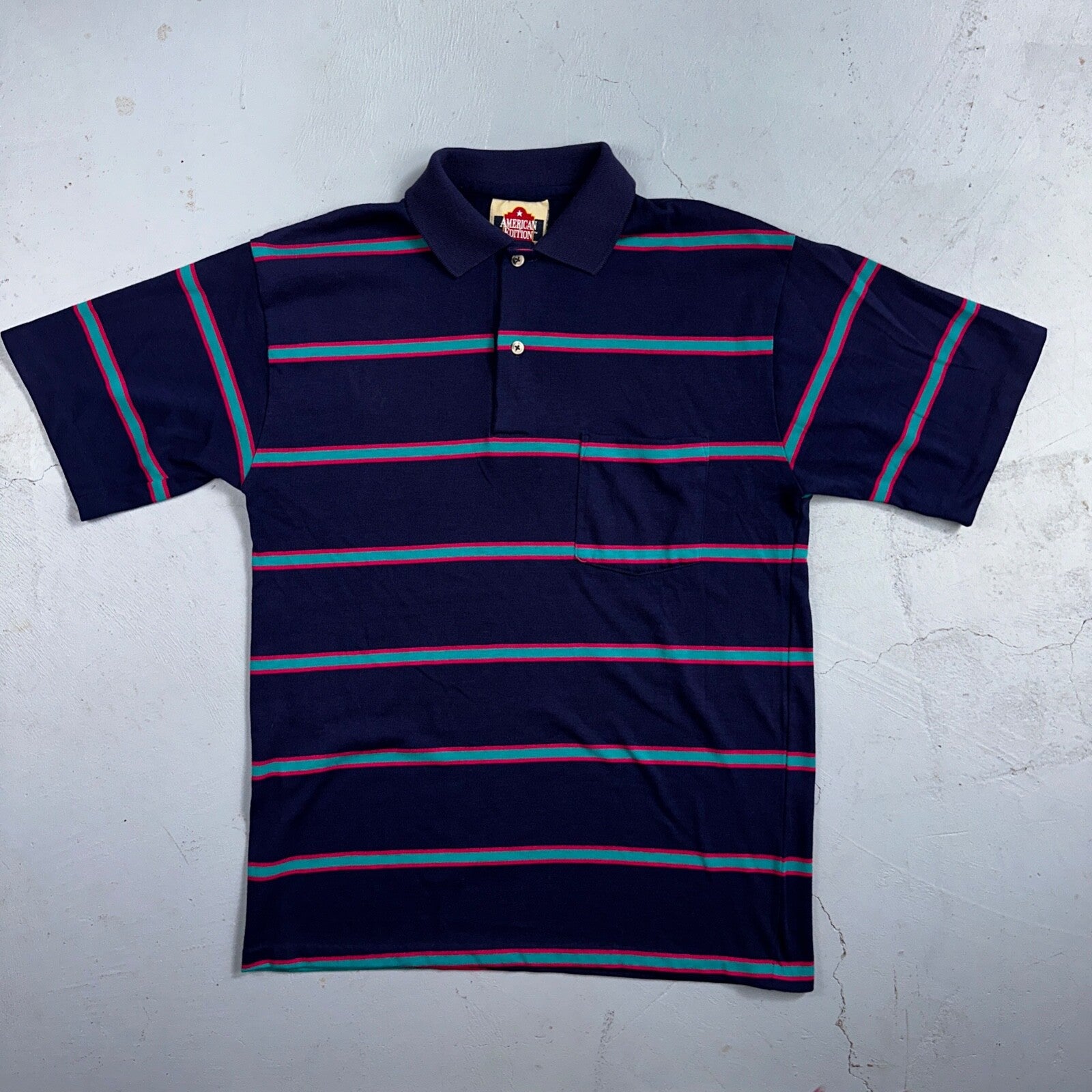 Striped Polo Single Stitch VTG T Shirt Basic Blank No Logo USA Preppy Simple