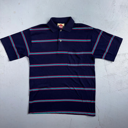 Striped Polo Single Stitch VTG T Shirt Basic Blank No Logo USA Preppy Simple