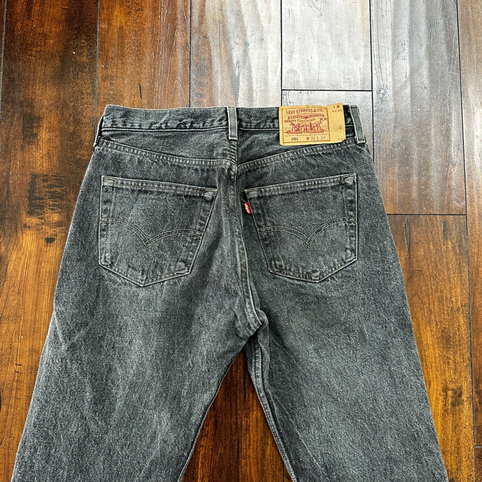 VTG 90s Levis 501 Button Fly 32x34 USA Tag Jeans Black Wash XX Act 30x32