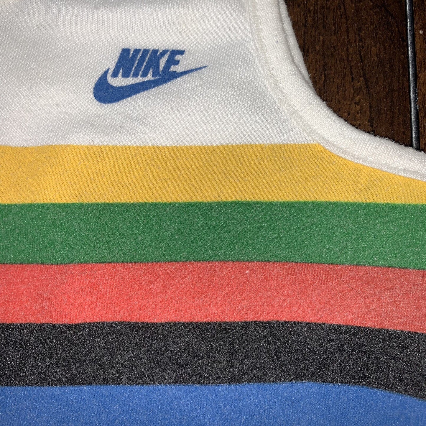 Nike 80s Olympic Vintage T Shirt Tee 1984 Blue Tag Rainbow Korea BOYS M Tank