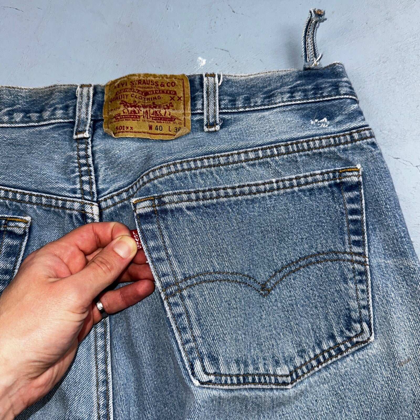 Levis 501 Vintage 90s USA XX Straight Leg Jeans Blue Light Wash 40x36 Act 36x31