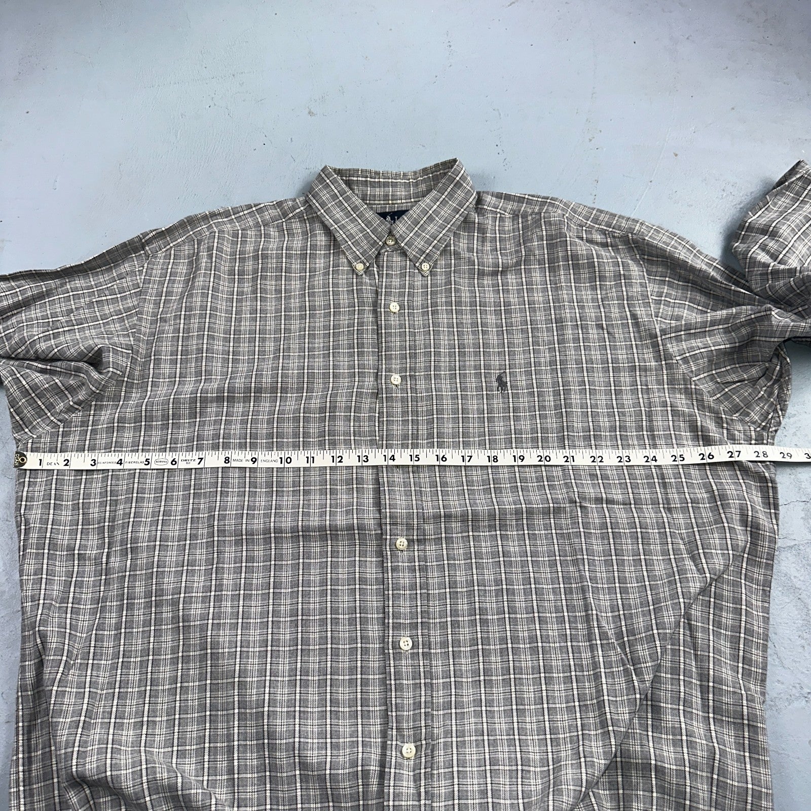 Ralph Lauren Shirt VTG XL Gray Blaire Cotton Long Sleeve Button Up Down Plaid