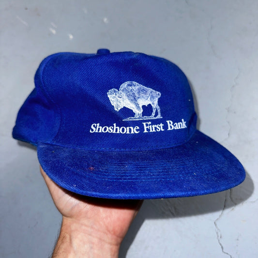 Shoshone First Bank VTG Hat Cap Snapback Buffalo Otto Blue Animals Love Cool