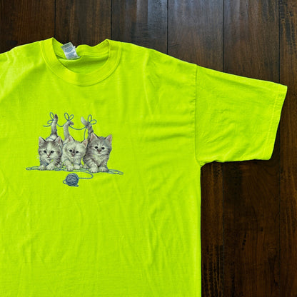 Cats XL Highlighter Vintage T Shirt Y2K Gildan Cute Animals Love Hipster Yarn