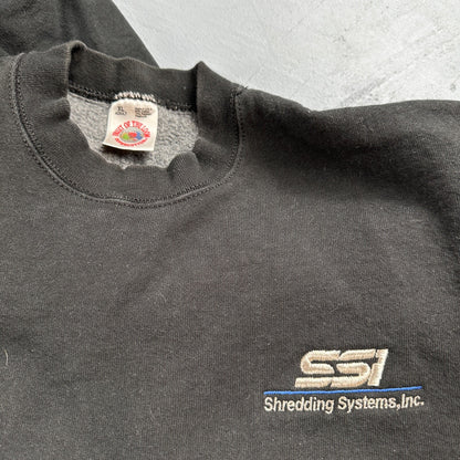 Fruit of the Loom Sweatshirt 90s VTG Crewneck USA Solid Black Blank Shredding XL