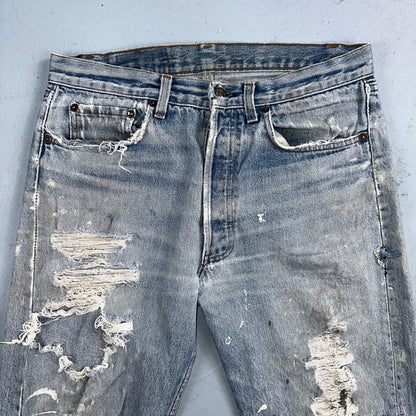 Levis 501 Vintage 80s USA XX Straight Leg Jeans Blue Thrashed 33x38 Act 31x33