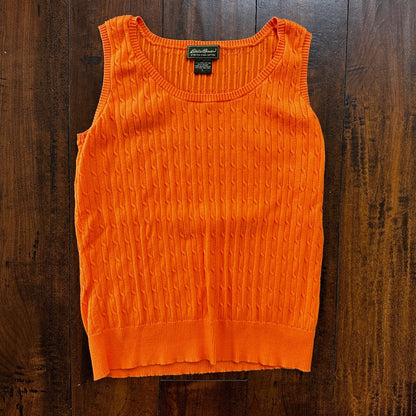 Eddie Bauer Tank Top Womens L Orange Knit Pima Cotton Soft VTG Style Vest Cool