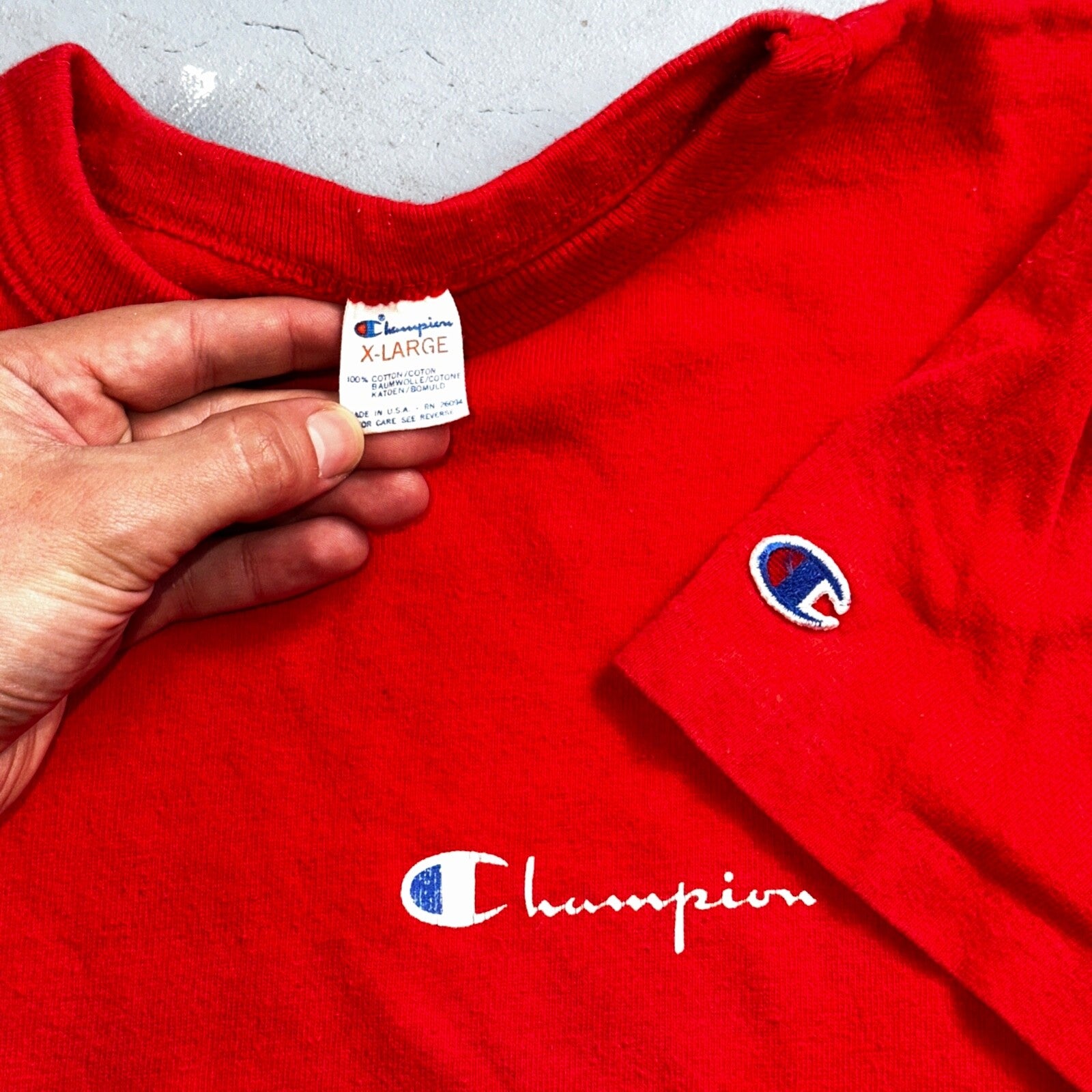 Champion USA Blank 1980s VTG T Shirt 80s Gym Basic Sports Track Simple Rare XL