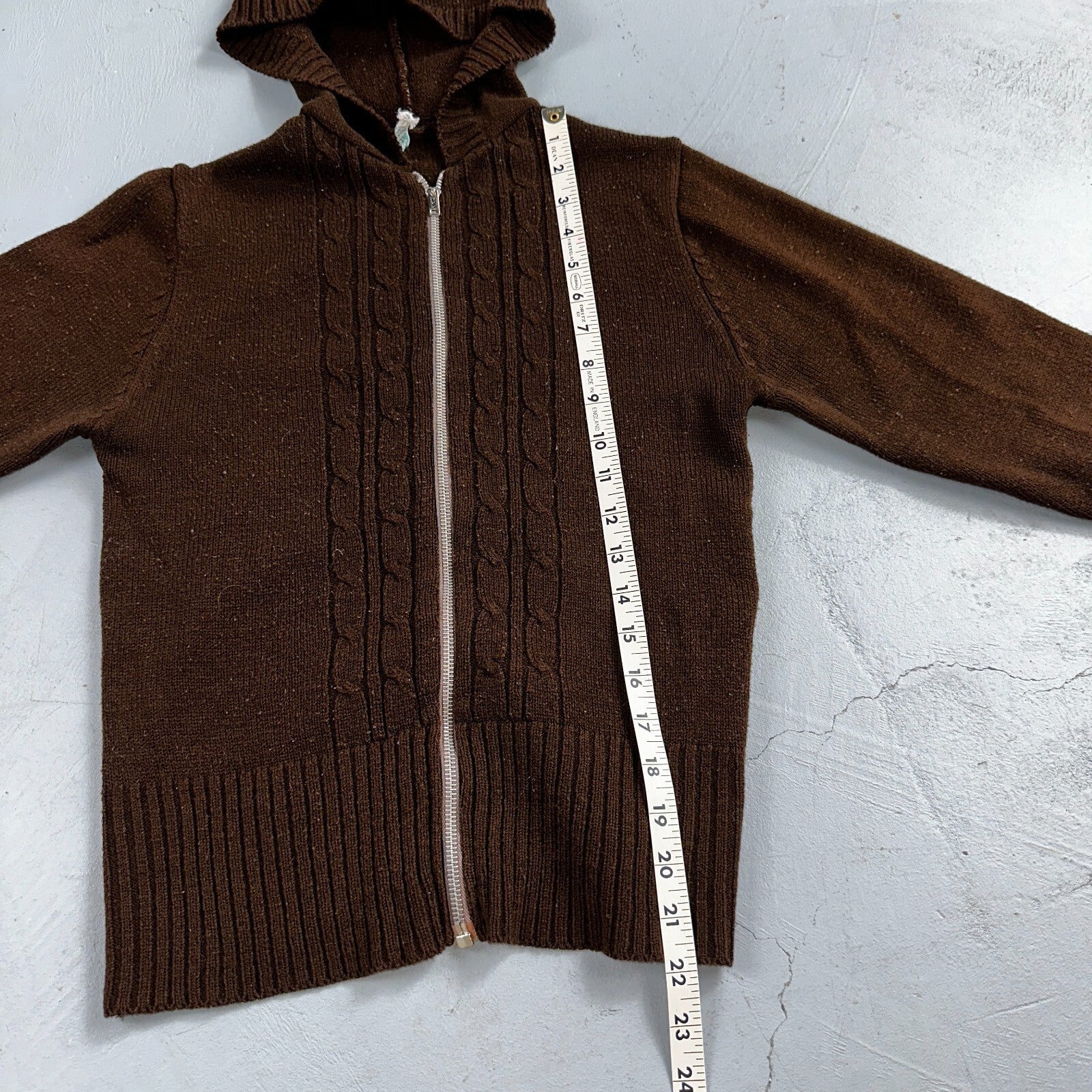 Vtg 70s Sears JR Hoodie Chunky Zip Up Sweater Brown Women's L 1970s Junior