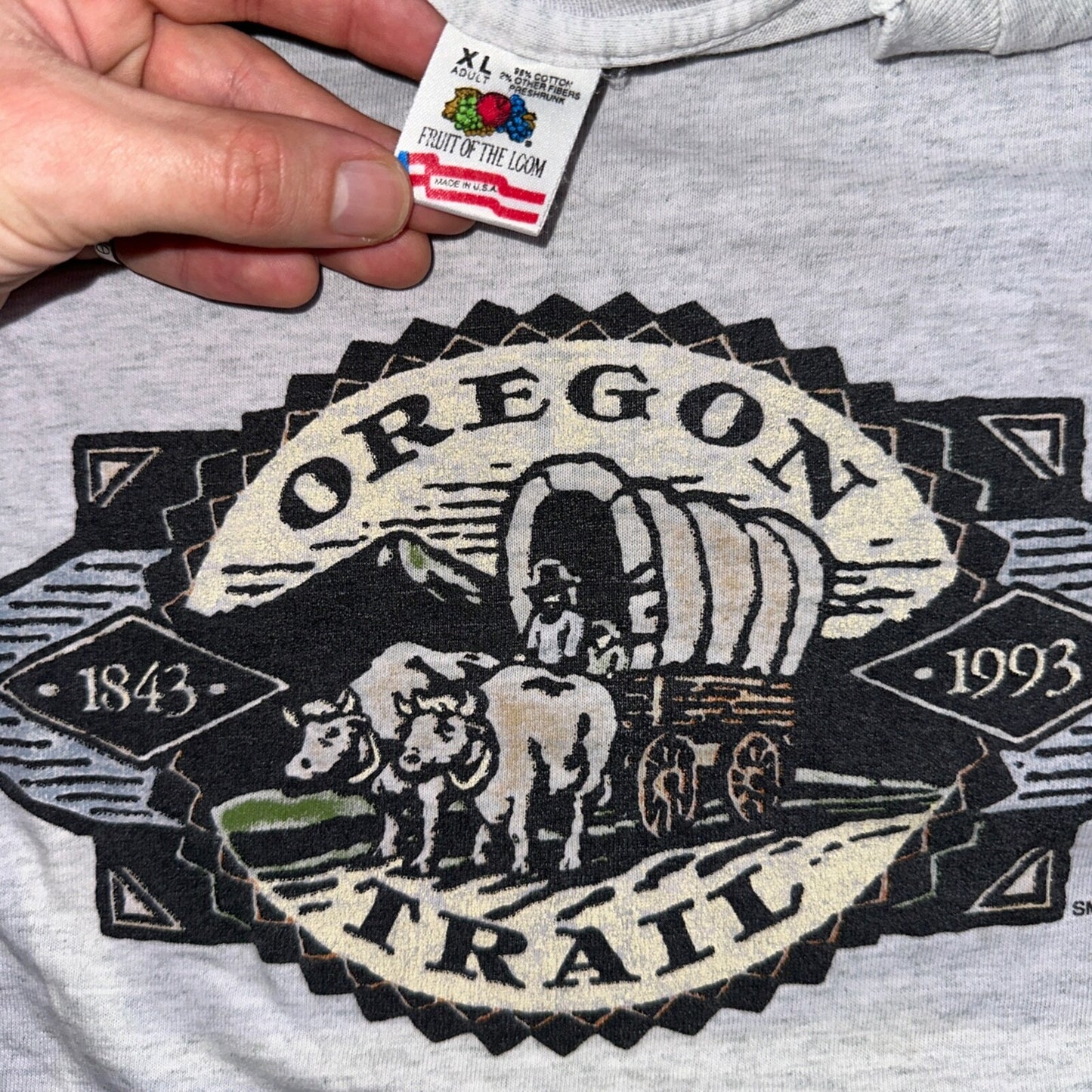 Oregon Trail FOTL VTG T Shirt 90s Game 1993 Gray Single Stitch Rare Buffalo