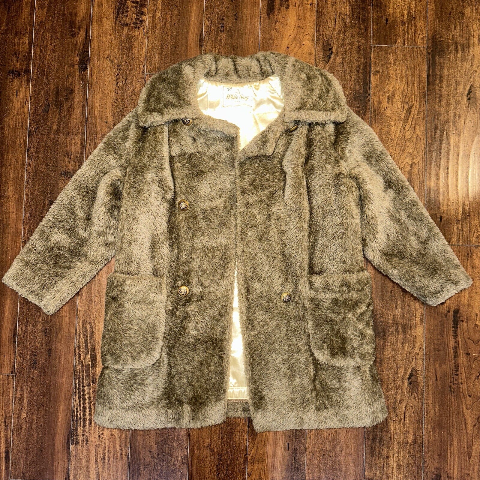 Vtg 50s 60s WHITE STAG Faux Fur Button Up Coat Jacket Union Rockabilly Rare