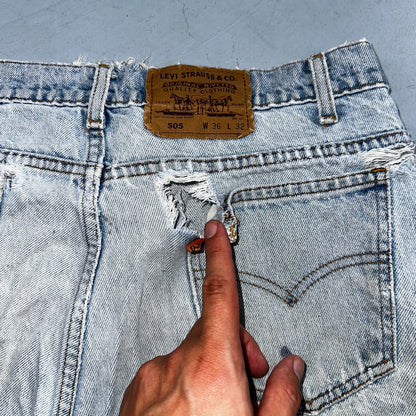 Levis 505 Vintage 90s Orange Tab Jeans 36x32 Thrashed Light Wash 501 Act 33x31