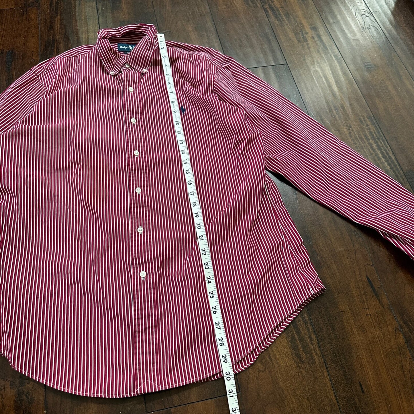 Polo Ralph Lauren Red Stripe Button Down Work Shirt Dress Vtg Up Y2K 90s Western