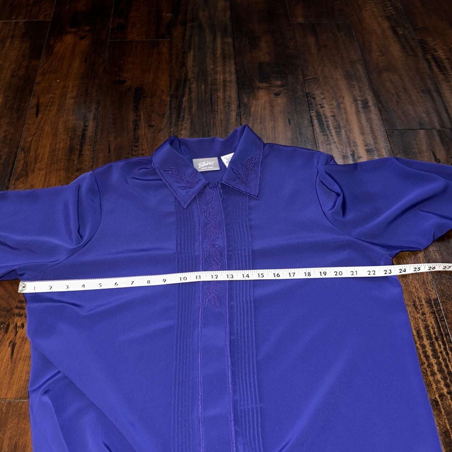 Vtg 80s Blair Women's Top Button Down Shirt Long Sleeve Blue Floral Size L