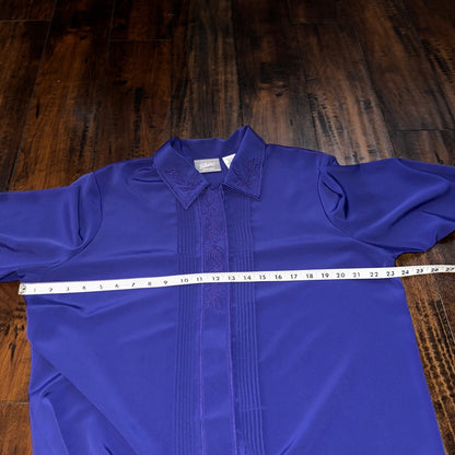 Vtg 80s Blair Women's Top Button Down Shirt Long Sleeve Blue Floral Size L