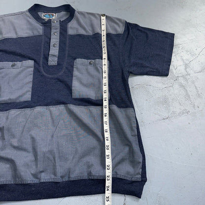 Vintage Essentials International Shirt M Blue Jean Sleeve Button Up 90s 80s