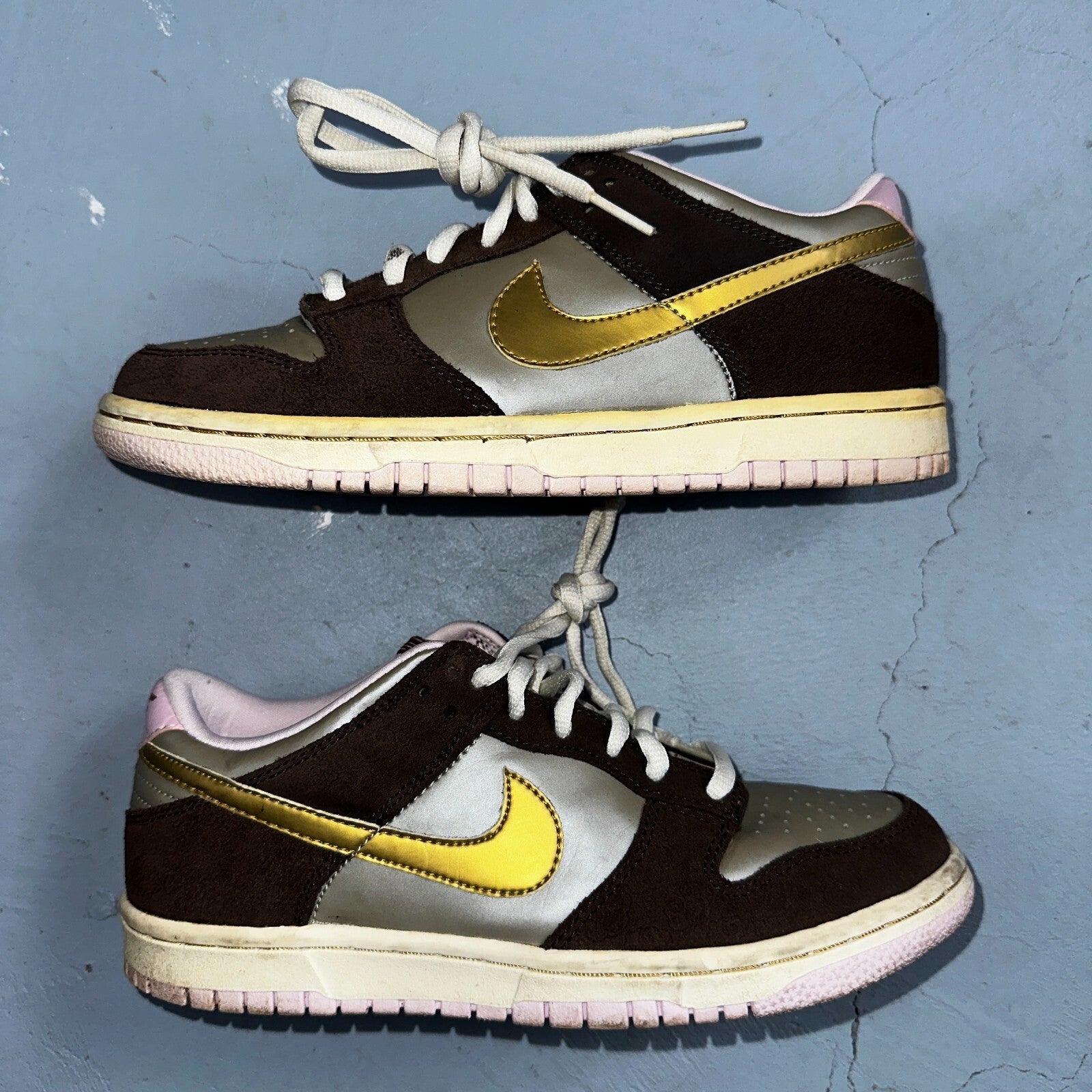 Nike Dunk Low 2007 GS Chino Metallic Gold Rare 309601-271 Brown Purple  5Y W 6.5