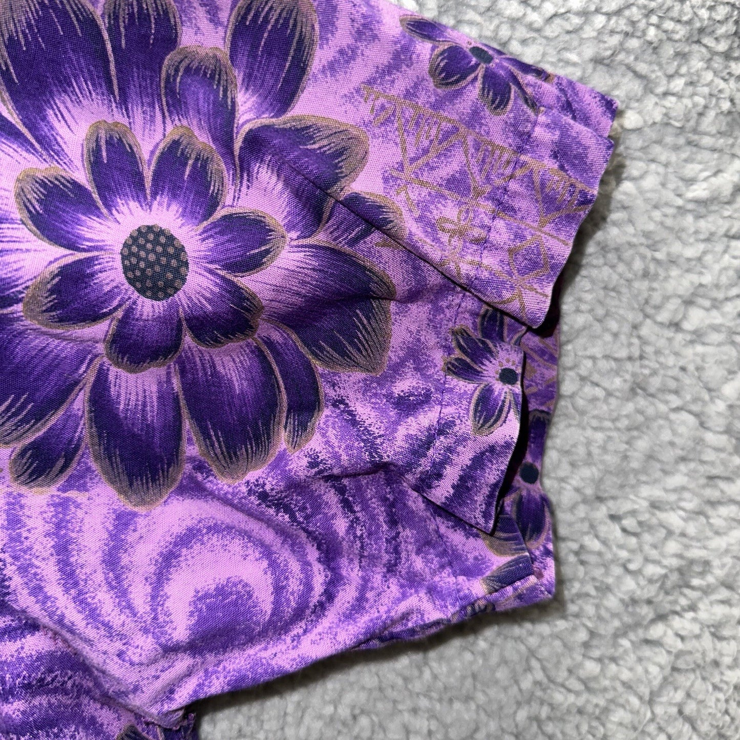 Vintage 50s Hawaiian Aloha Print Shirt Rockabilly Honolulu 60s Button USA Purple