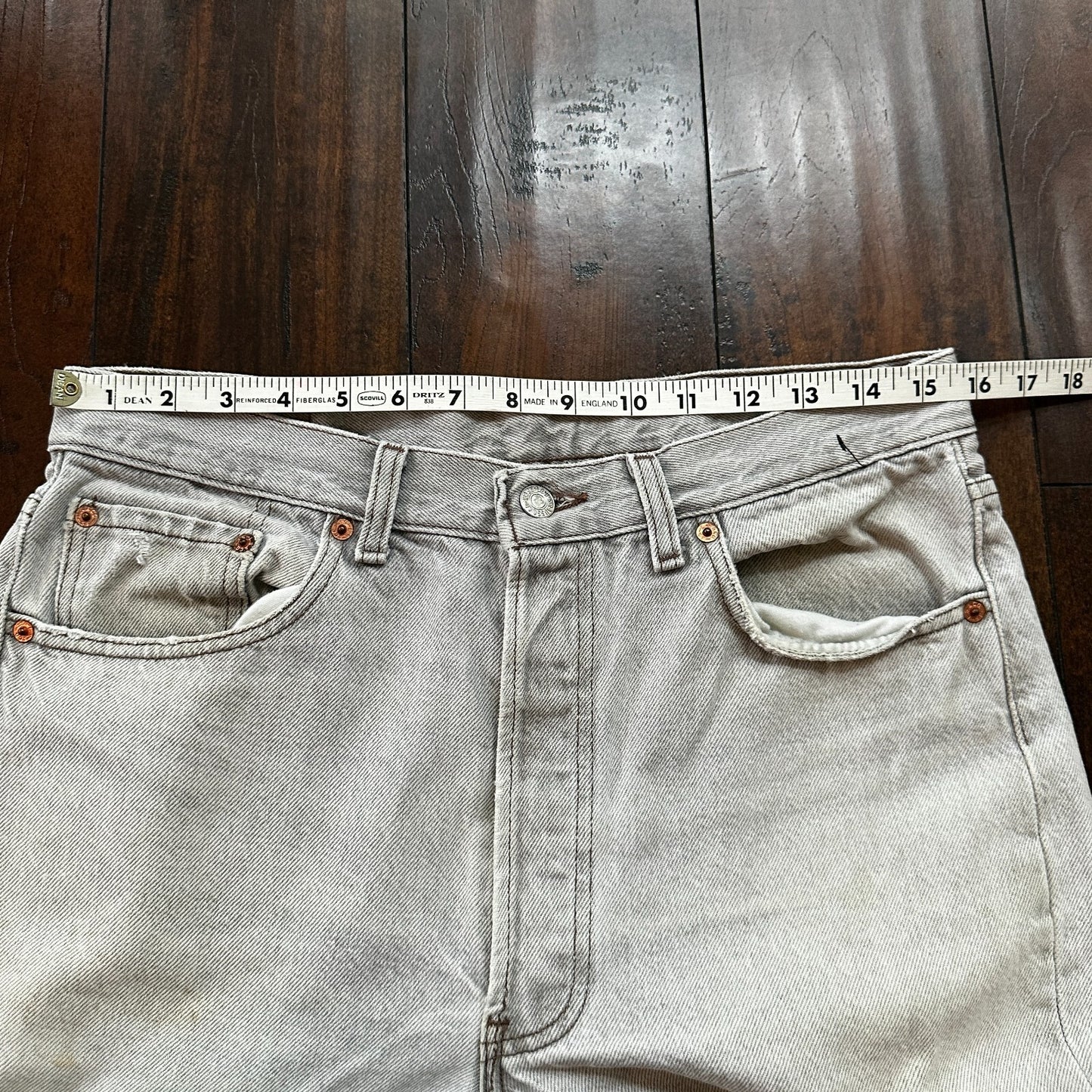 VTG USA Levis 501 Button Fly 90s Tag Jeans 80s 34x30 Act 31x28 Grey Faded White