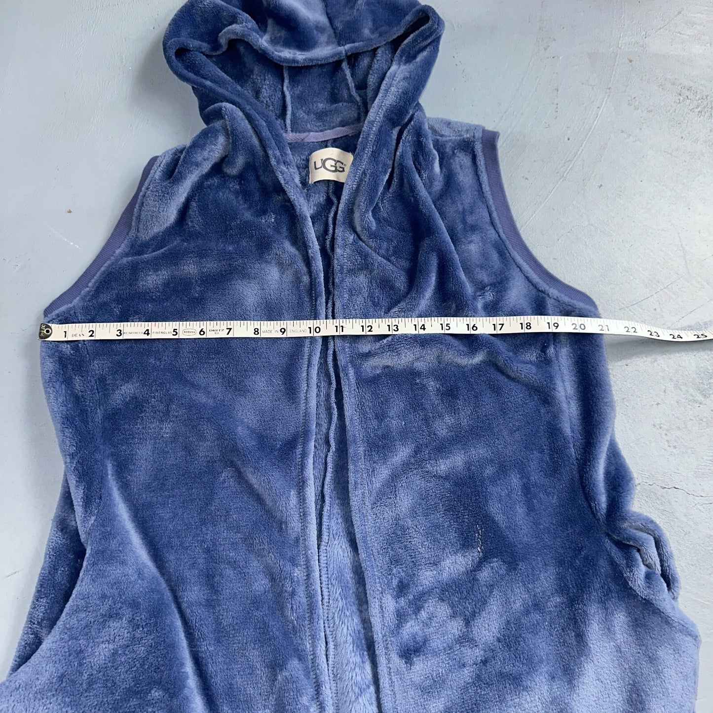 UGG Soft Surroundings Fleece Vest Hooded Blue Soft Cardigan Cozy M/L