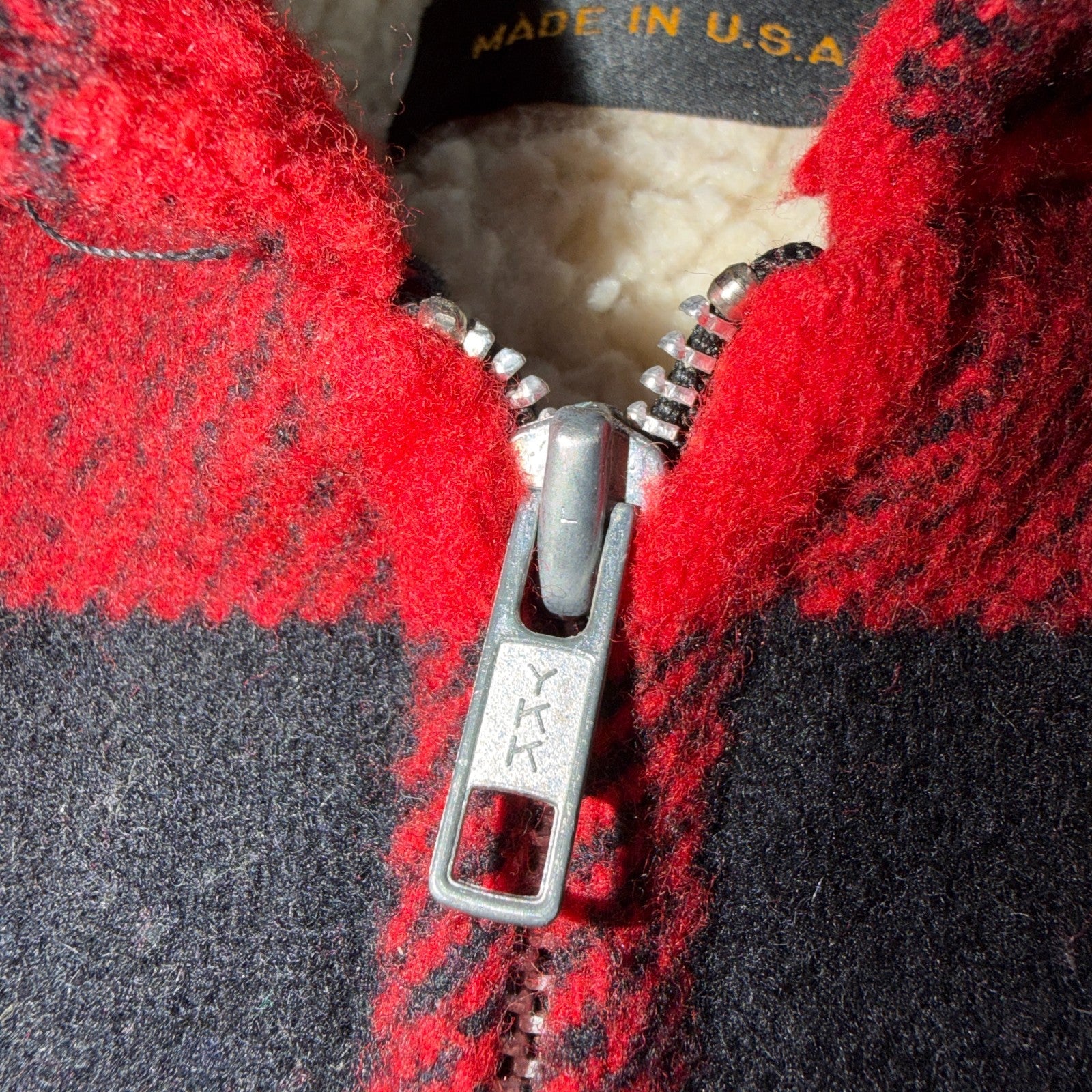 Vtg 80s CAL CRAFT USA Men’s L Red Black Buffalo Plaid Wool Sherpa Hunting Jacket