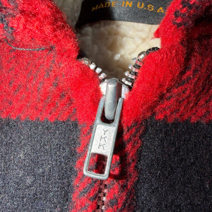Vtg 80s CAL CRAFT USA Men’s L Red Black Buffalo Plaid Wool Sherpa Hunting Jacket