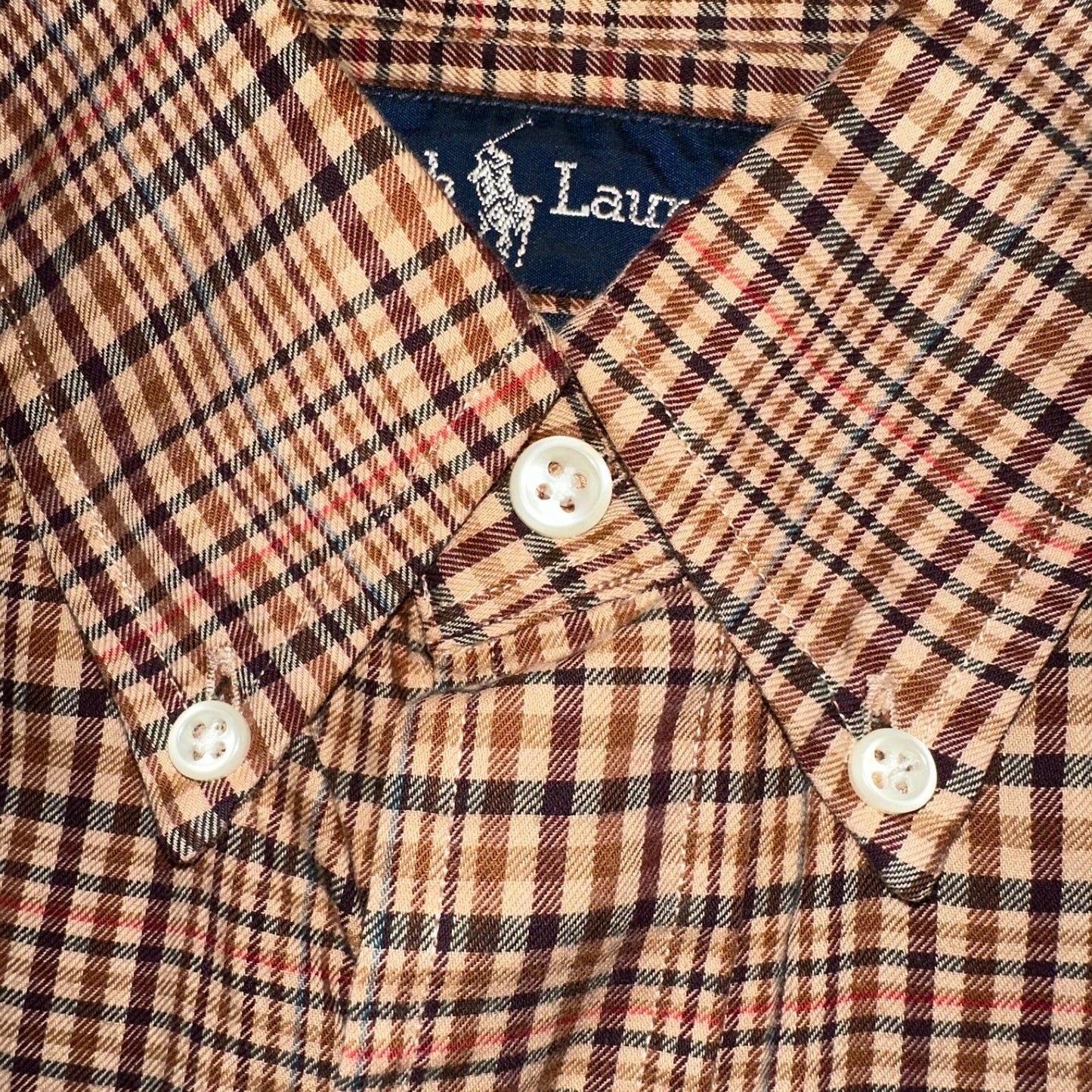 Ralph Lauren Blake 100% Cotton Plaid Shirt Size Large Polo Button Down Brown