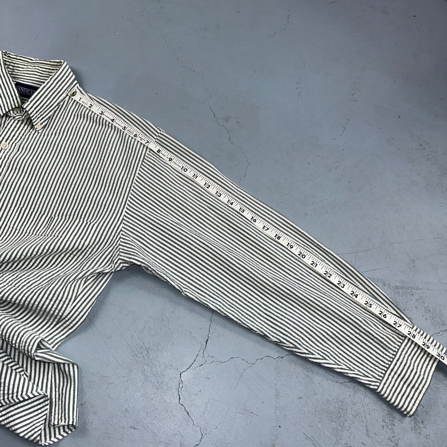 Lands End Shirt Men's M Green Striped Long Sleeve Button Down Trad Fit VTG 90s