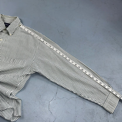Lands End Shirt Men's M Green Striped Long Sleeve Button Down Trad Fit VTG 90s