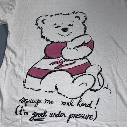Squeeze Me Hard VTG T Shirt 80s Cute Bear Nightcap Sleep Pajama Adorable Love