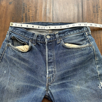 Levis 501 XX Big E True Vintage 60s Redline THRASHED Denim Jeans 1960s 27x26