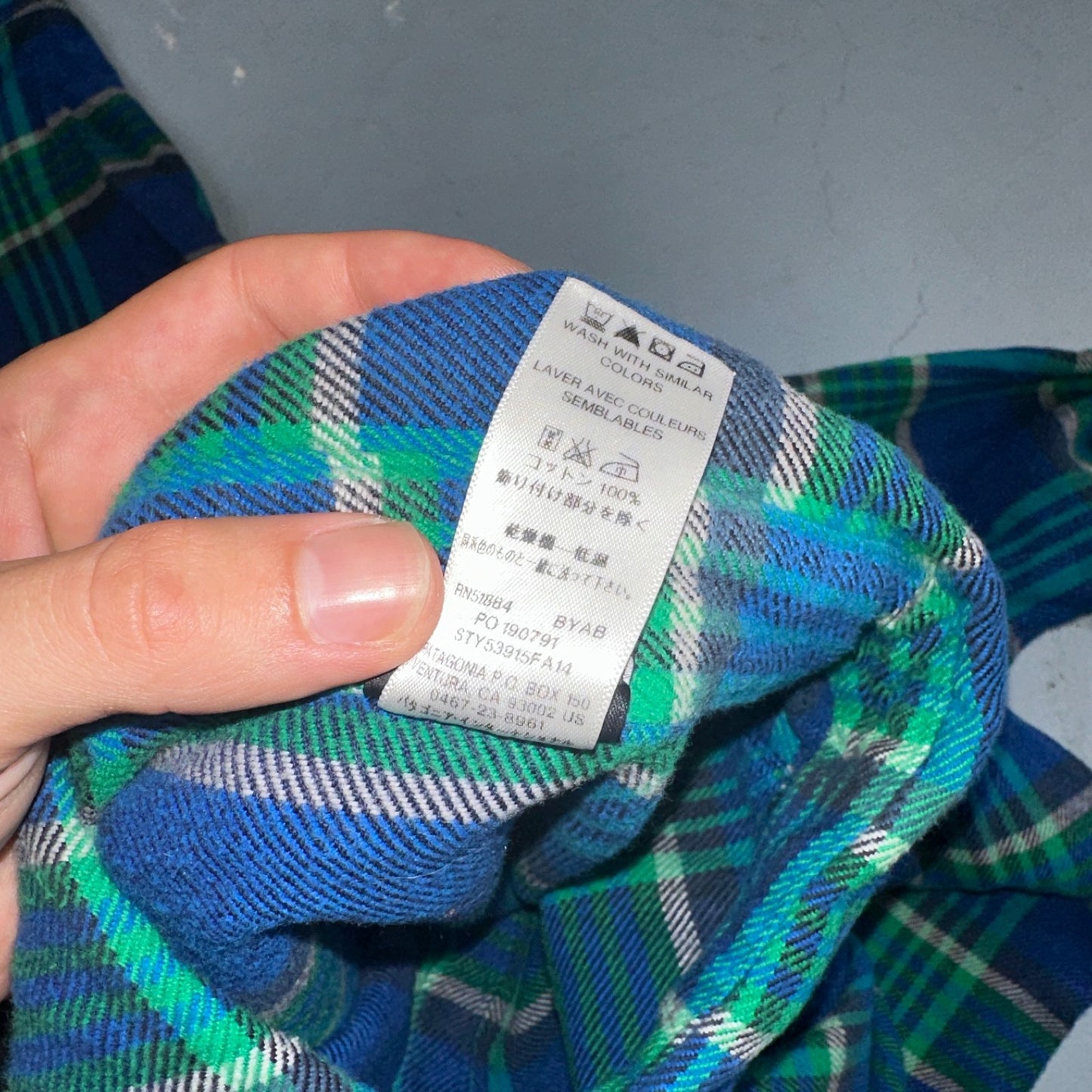 Patagonia Womens 14 Heavy Flannel Long Sleeve Shirt Button Up Blue Green Plaid