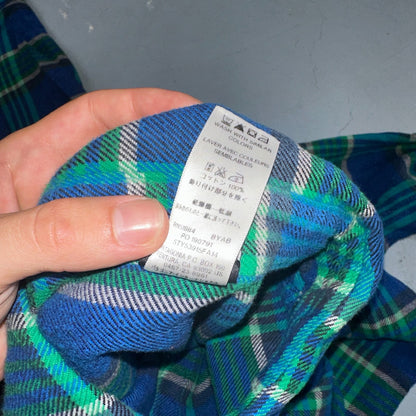 Patagonia Womens 14 Heavy Flannel Long Sleeve Shirt Button Up Blue Green Plaid