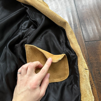 VTG 1960s Brown Leather Suede Hippie Western Coat Jacket 44 Rockabilly 60s 70s