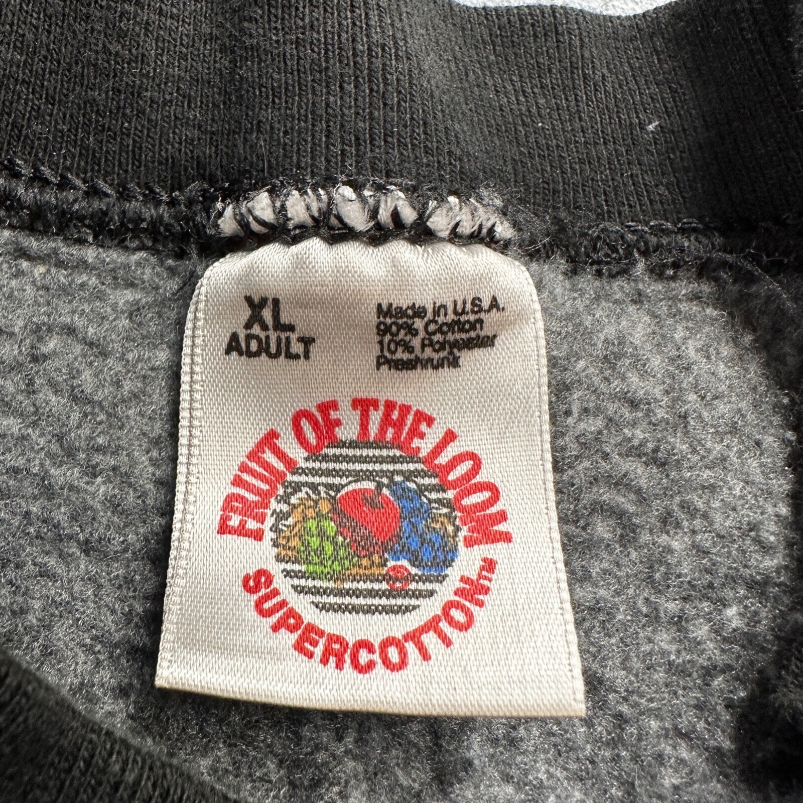 Fruit of the Loom Sweatshirt 90s VTG Crewneck USA Solid Black Blank Shredding XL